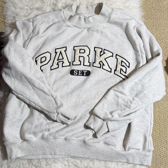 PARKE X SET ACTIVE XXL Gray Sweatshirt Mockneck Gray Grey Black Varsity Letters - Picture 2 of 7